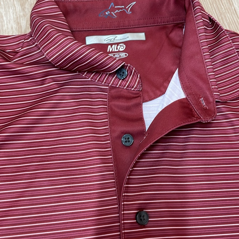 Greg Norman ML75 Dry Fit “Play Dry” Maroon Pink White Striped Golf Polo Shirt - Picture 3 of 5